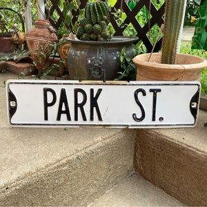 Vintage Park Street Embossed Heavy Metal Street Sign Retired Black & White 1950s